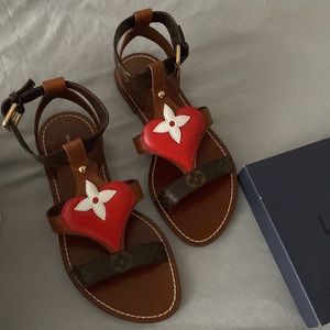 Louis Vuitton Women Playful Flat Sandal Cognac Brown Leather Monogram Canvas